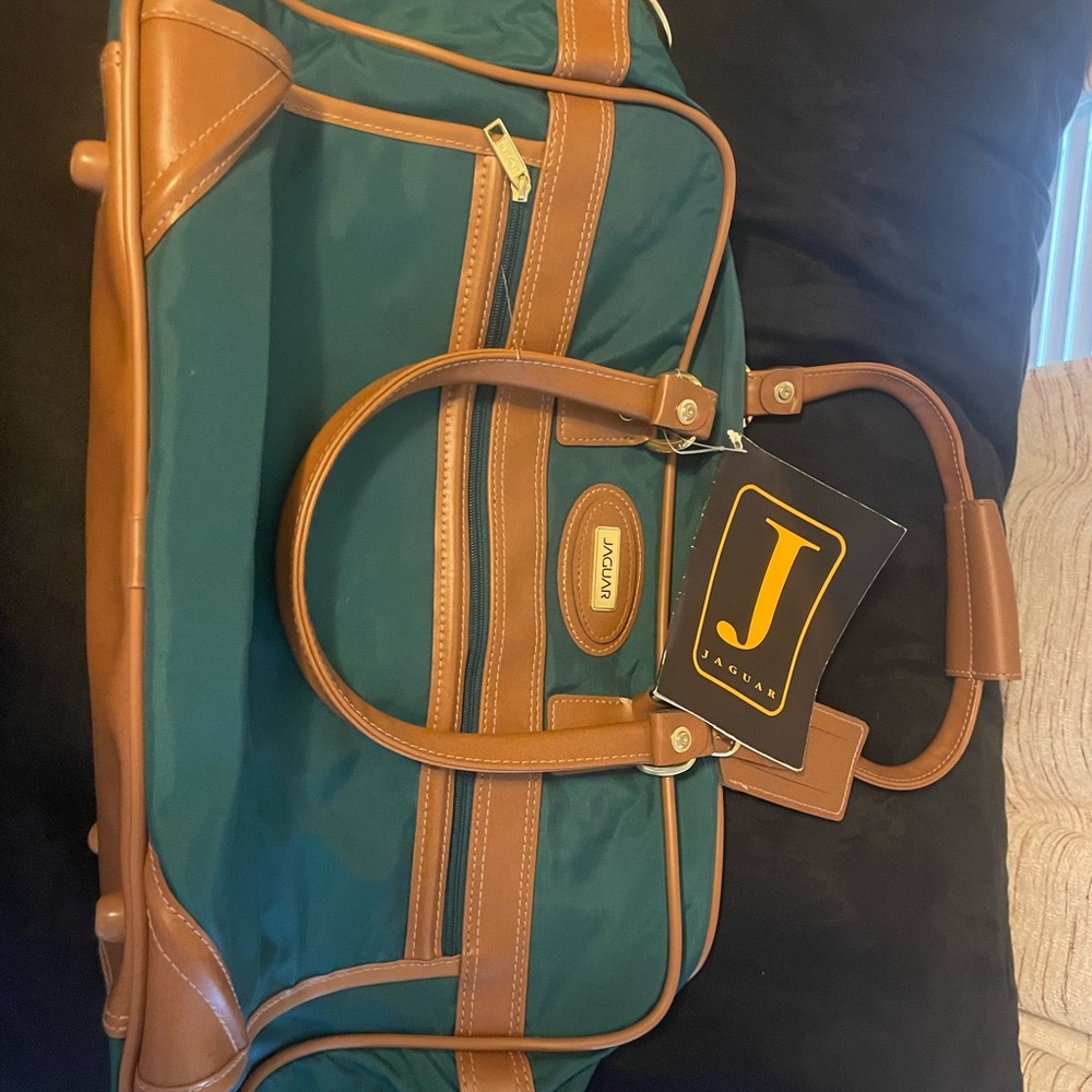 Green and Brown Duffel Bag with Structured Design